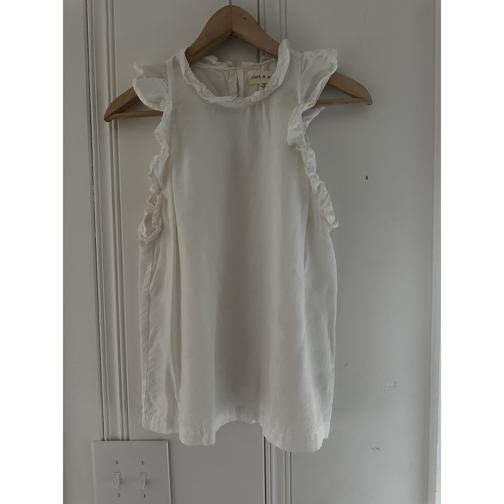 Cloth & Stone Tencel Blouse Womens Small White Ruffle Sleeveless Lightweight Top